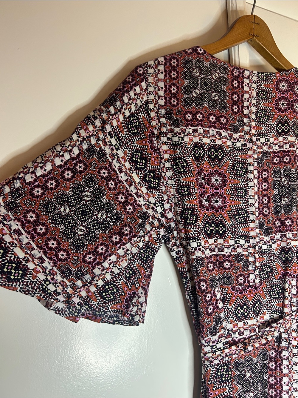 Bohemian Printed Maxi Wrap Dress in Burgundy and Black - Picture 9 of 10